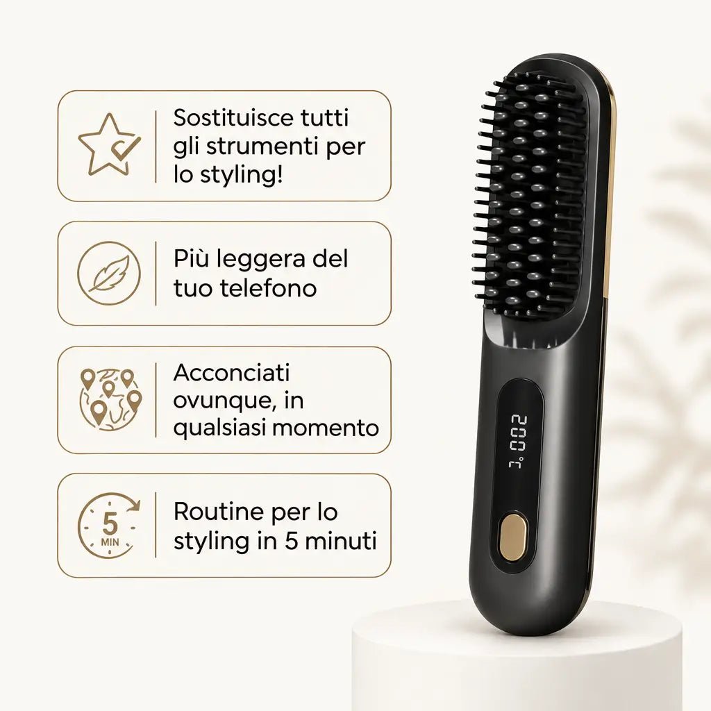 x2 Spazzola modellante intelligente per capelli corti e medi + Pettine da styling + Set di pinze